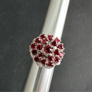 Silver & Ruby Red Cluster Dome Ring with Swarovski Crystals Unique Vintage
